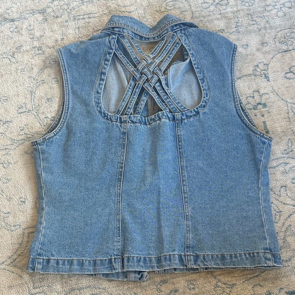 Y2K VINTAGE Classic Sleeveless Denim Vest Crisscross Back Large